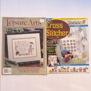 Set of 2 Leisure Arts and The Cross Stitcher Pattern Magazines Stitching Vintage